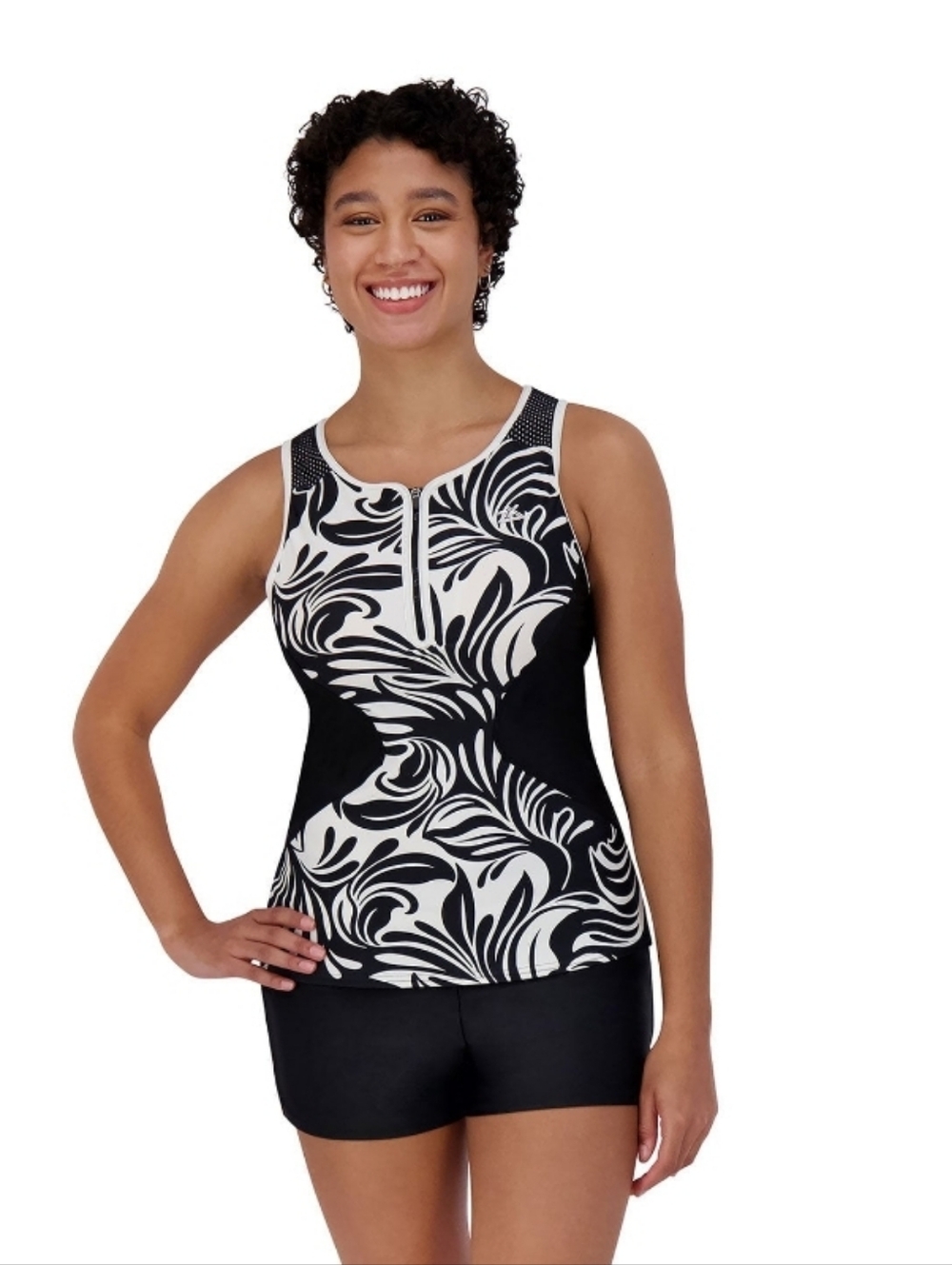 ZeroXposur Black and White Printed Tankini Set